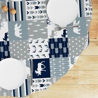 Woodland Wholecloth (moose and bear) 90 || navy, rustic woods blue, grey