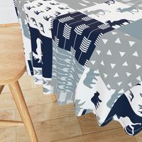 Woodland Wholecloth (moose and bear) 90 || navy, rustic woods blue, grey