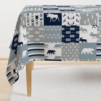 Woodland Wholecloth (moose and bear) 90 || navy, rustic woods blue, grey