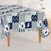 Woodland Wholecloth (moose and bear) 90 || navy, rustic woods blue, grey