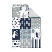 Woodland Wholecloth (moose and bear) 90 || navy, rustic woods blue, grey