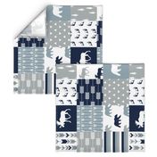 Woodland Wholecloth (moose and bear) 90 || navy, rustic woods blue, grey