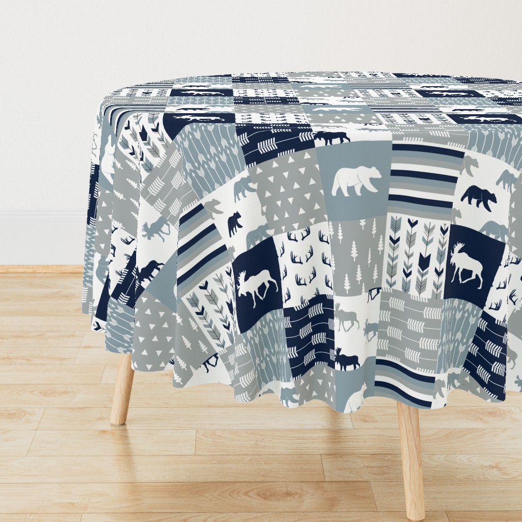 Woodland Wholecloth (moose and bear) 90 || navy, rustic woods blue, grey