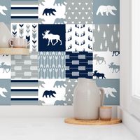 Woodland Wholecloth (moose and bear) 90 || navy, rustic woods blue, grey