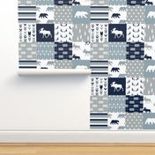 Woodland Wholecloth (moose and bear) 90 || navy, rustic woods blue, grey