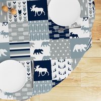 Woodland Wholecloth (moose and bear) 90 || navy, rustic woods blue, grey