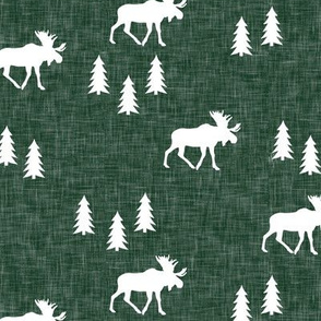 (small scale) moose and trees green linen