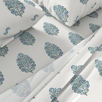 Mughal Flower Indian Block Print Fabric Green Blue