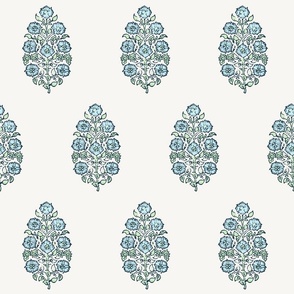 Mughal Flower Indian Block Print Fabric Green Blue