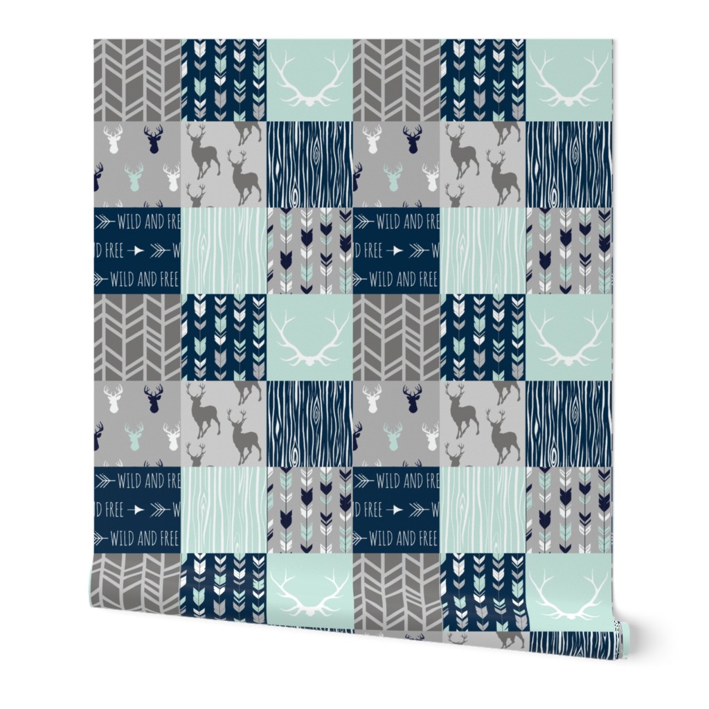 Adult version (no Little One) patchwork Deer- mint, navy, grey