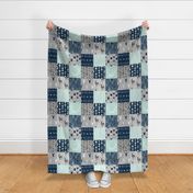 Adult version (no Little One) patchwork Deer- mint, navy, grey