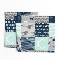 Adult version (no Little One) patchwork Deer- mint, navy, grey