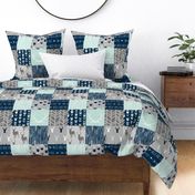 Adult version (no Little One) patchwork Deer- mint, navy, grey