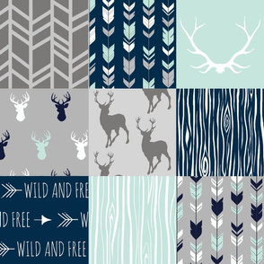 Adult version (no Little One) patchwork Deer- mint, navy, grey