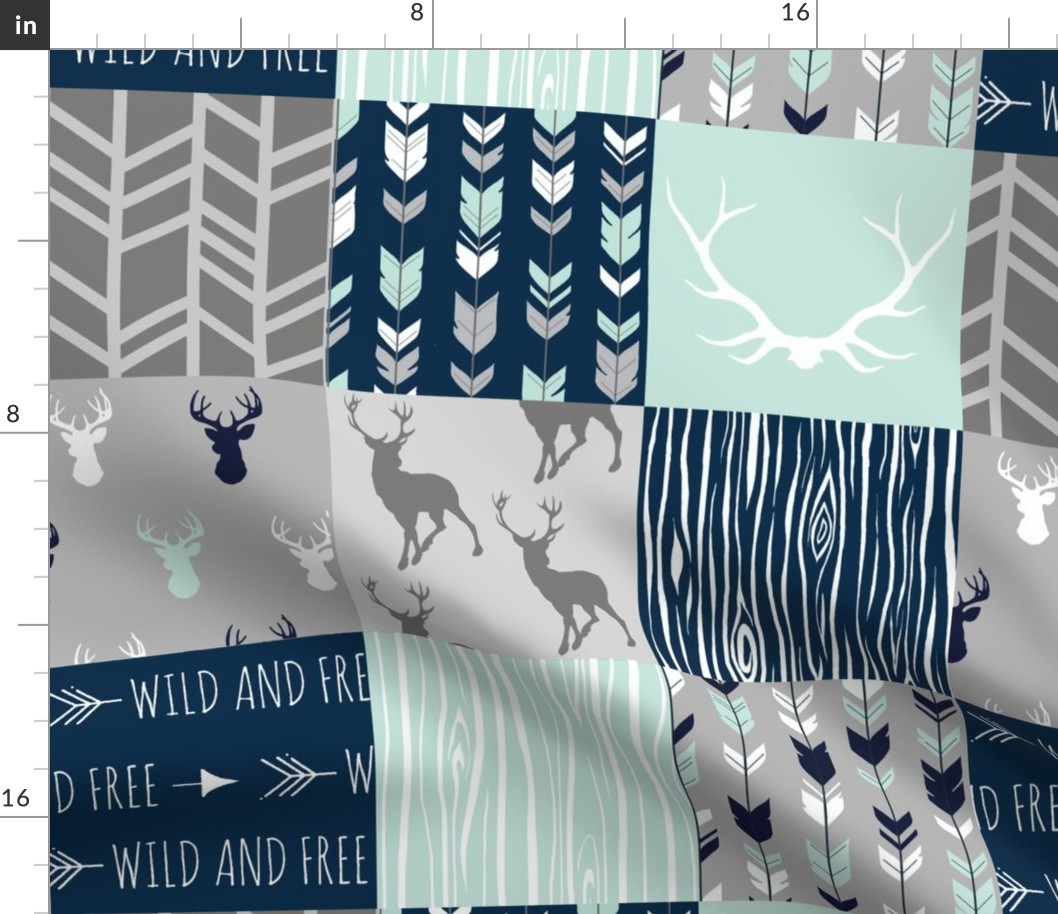 Adult version (no Little One) patchwork Deer- mint, navy, grey