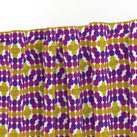 Mid Century Modern Honeycomb Geometric Pattern in Violet and yellow on white