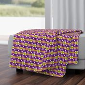 Mid Century Modern Honeycomb Geometric Pattern in Violet and yellow on white