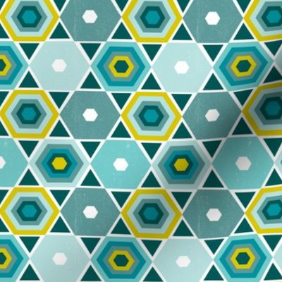 Reflection - Modern Hexagon Geometric Aqua Teal Blue