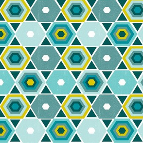 Reflection - Modern Hexagon Geometric Aqua Teal Blue