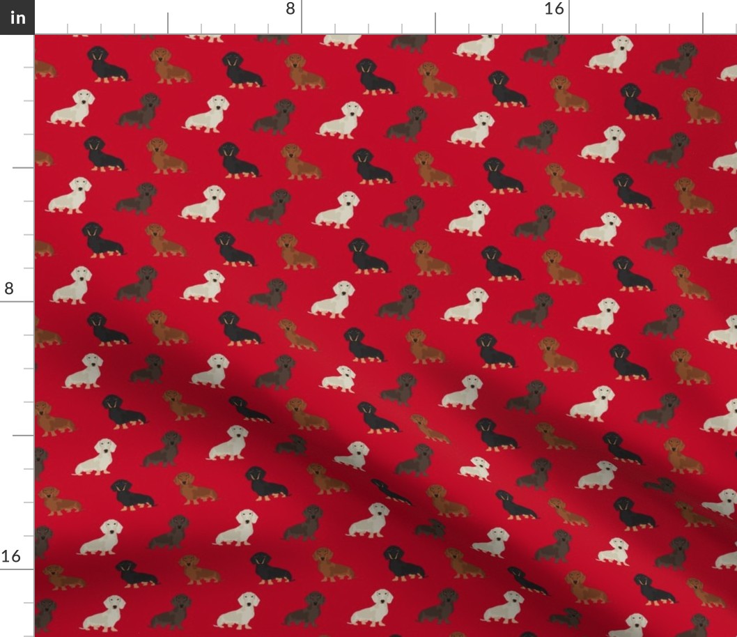 dachshund dog fabric doxie dogs fabric - red