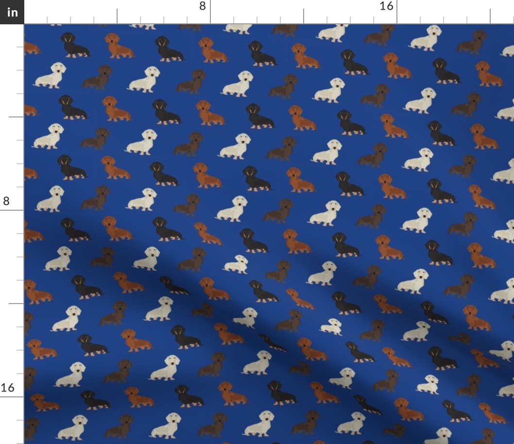 dachshund dog fabric doxie dogs fabric - royal blue