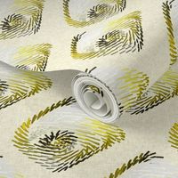 Silver + gold spirals on milk cream linen weave by Su_G_©SuSchaefer