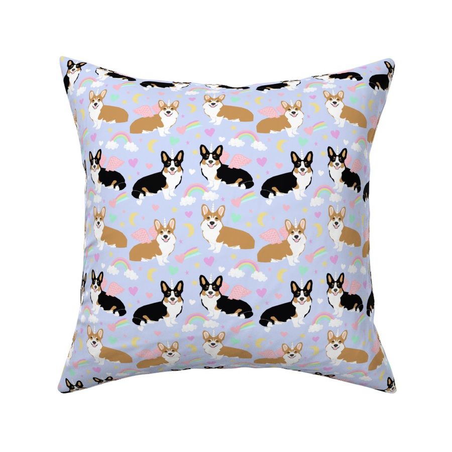 pastel unicorn corgi fabric  pegasus corgis fabric 