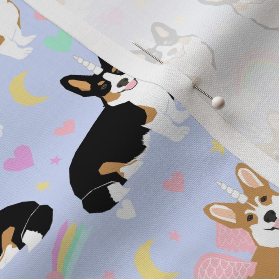 pastel unicorn corgi fabric  pegasus corgis fabric 