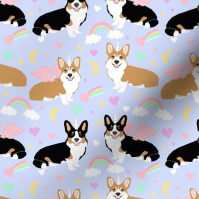 pastel unicorn corgi fabric  pegasus corgis fabric 