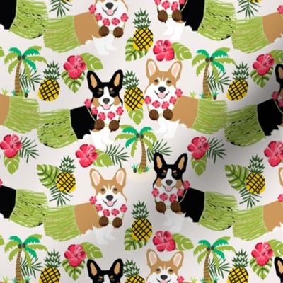 corgi hula fabric hawaiian tropical summer corgis pineapple fabric 