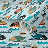 corgis surfing fabric tropical summer surf fabric