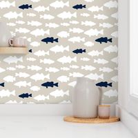 fish || navy on beige