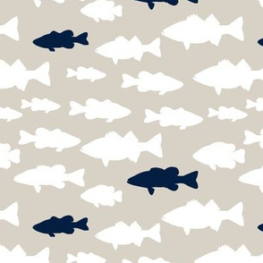 fish || navy on beige