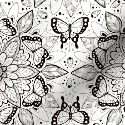 Butterfly Mandala - black and white