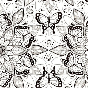 Butterfly Mandala - black and white