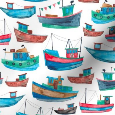 Red and Blue Fishing Boats