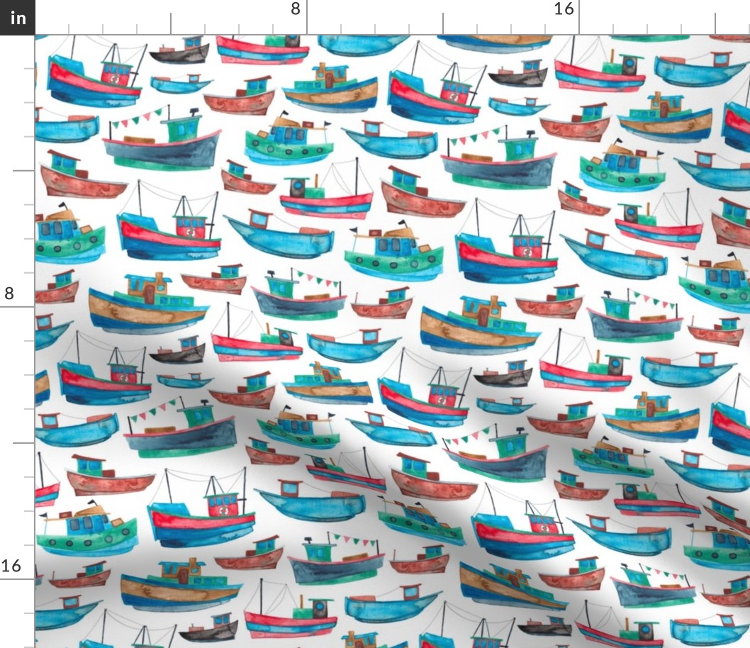 Red and Blue Fishing Boats