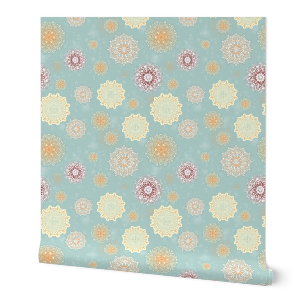 Mandala Moons Seamless Repeating Pattern on Light Blue