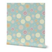 Mandala Moons Seamless Repeating Pattern on Light Blue