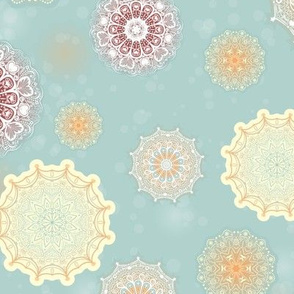 Mandala Moons Seamless Repeating Pattern on Light Blue