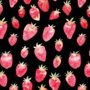 Watercolor Strawberries on black