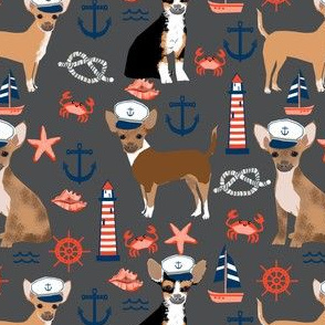 chihuahua dog fabric nautical summer dogs design - charcoal