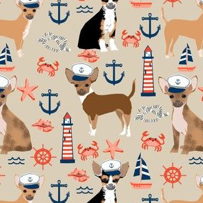 chihuahua dog fabric nautical summer dogs design - sand