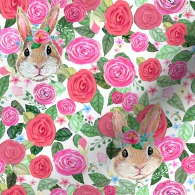 Rabbit in the roses //Watercolor floral 
