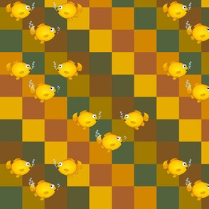 Fish on earth colored checkers