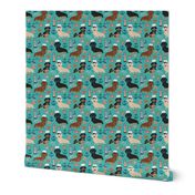 dachshund dog fabric nautical summer dog design - turquoise