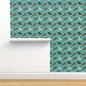 dachshund dog fabric nautical summer dog design - turquoise