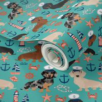 dachshund dog fabric nautical summer dog design - turquoise