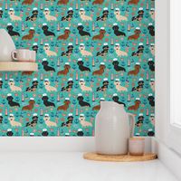 dachshund dog fabric nautical summer dog design - turquoise