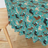 dachshund dog fabric nautical summer dog design - turquoise